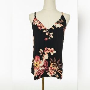 White House Black Market Reversable Floral Striped Black Pink Women's Small Top